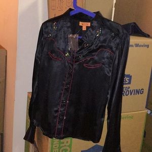 Bulldog BDG Retro Embroidered Western Style Snap Button Down NWT